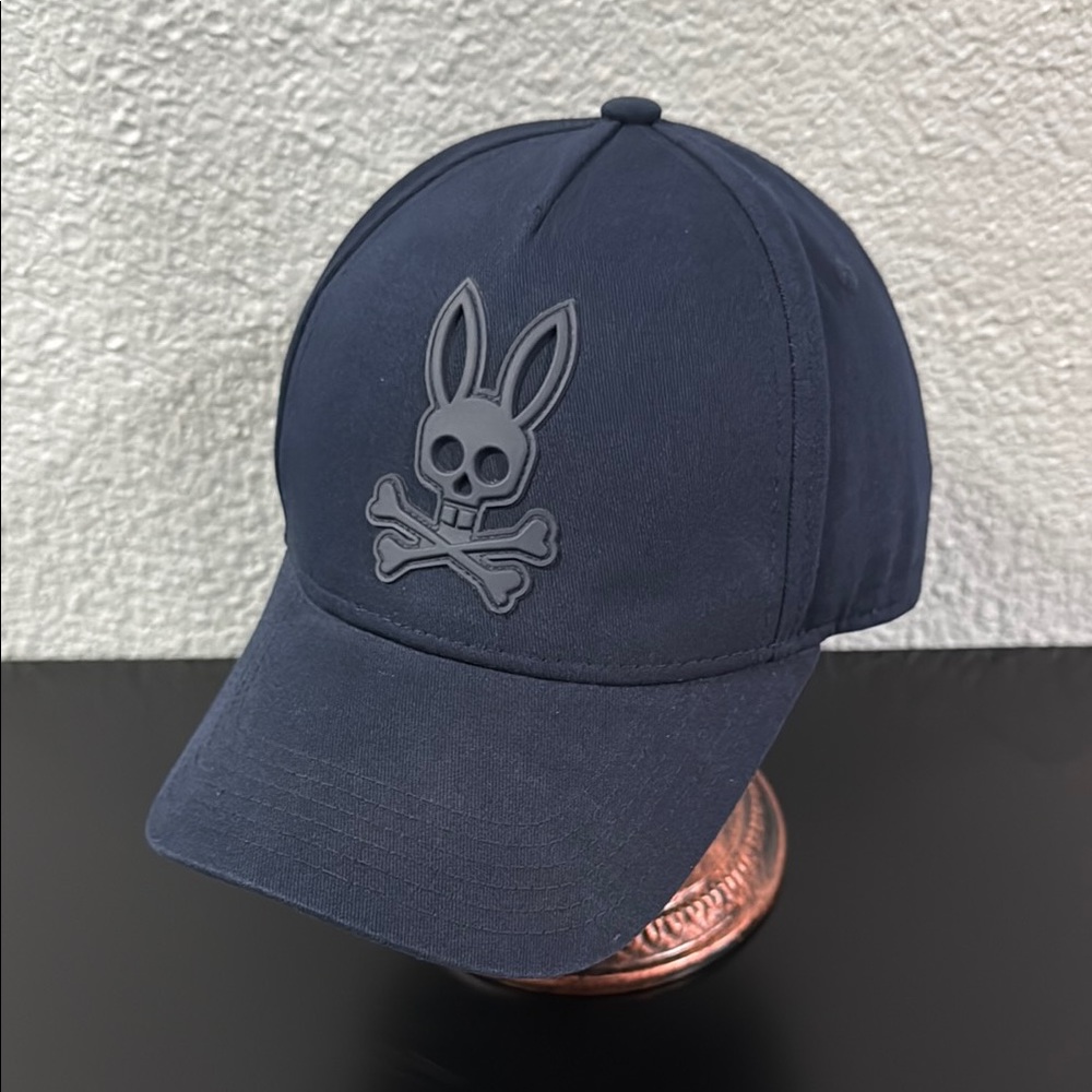 Psycho Bunny Navy Baseball Cap with Rubber Skull- Bunny Patch